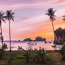 Pink sunset over ocean in tonsai beach