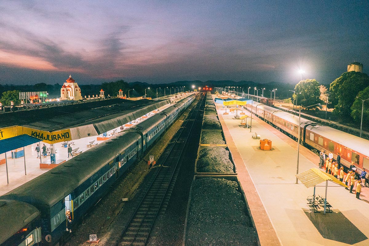 Train station in India during sunset