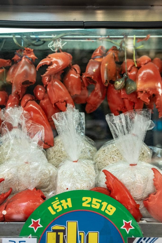 Crab claws in a vitrine