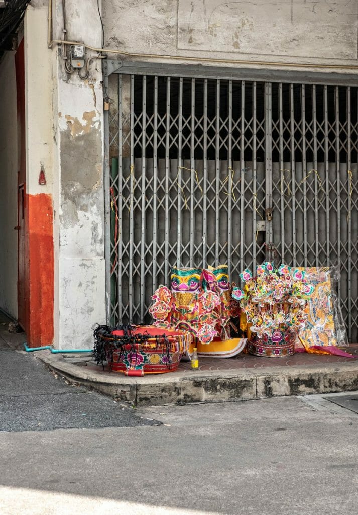 Chinese decorations on the side of the road