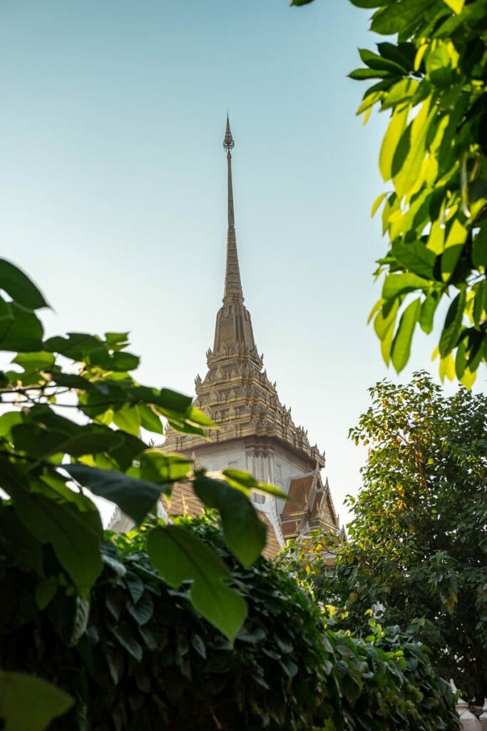 Wat Traimit hidden by leaves