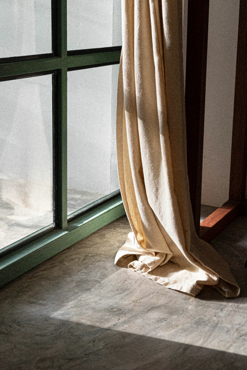 Details of a curtain by the door