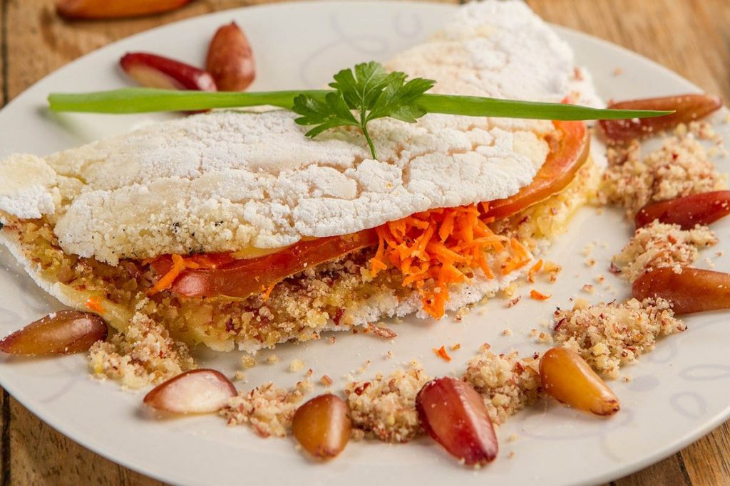 Tapioca with filling on a white plate