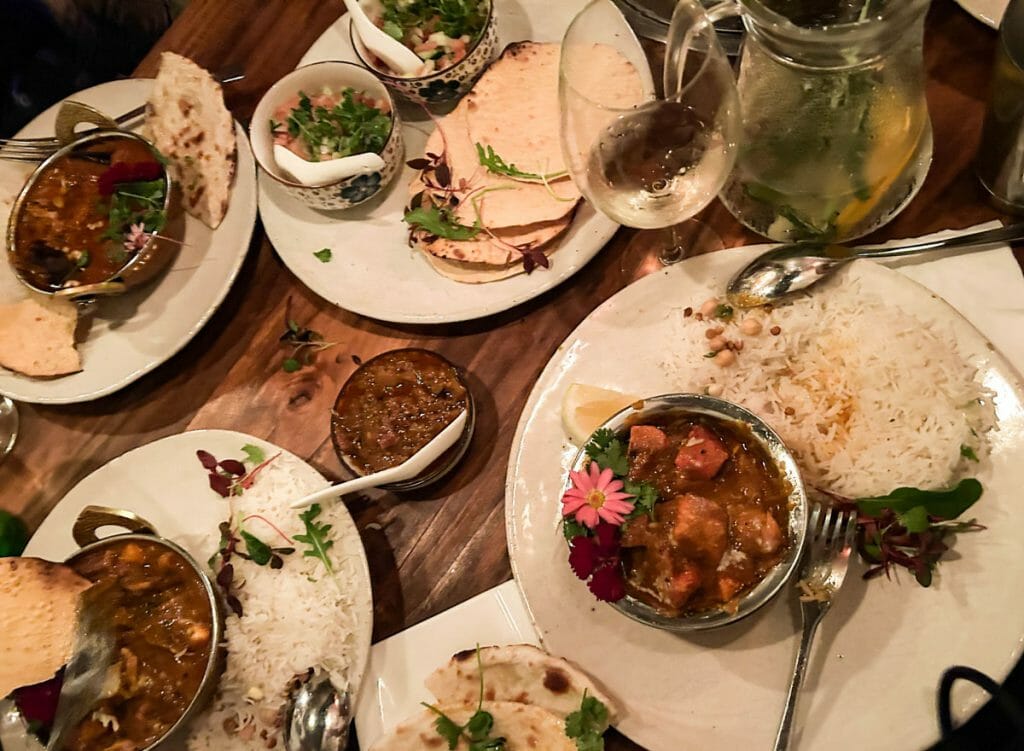different curry dishes at curry club, cape town